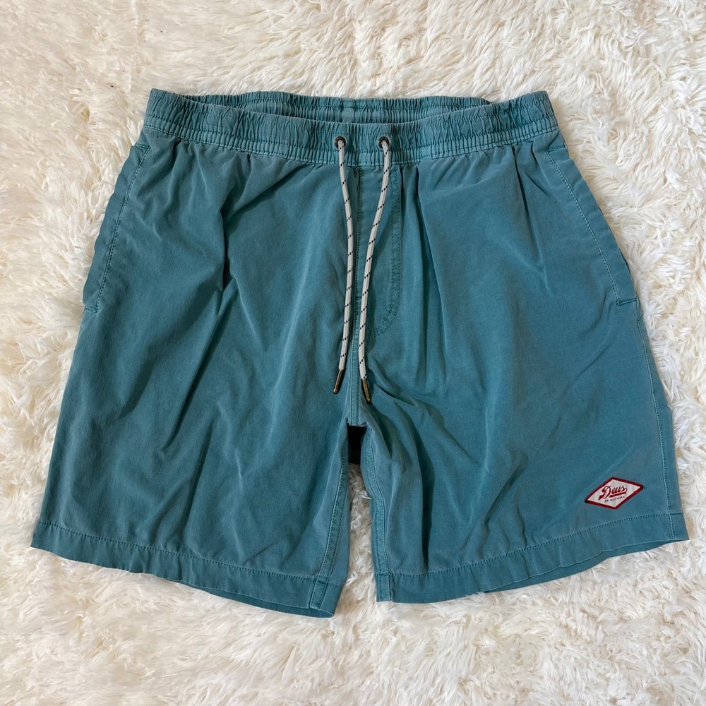 Deus Ex Machina Mens Teal Blue Elastic Waist Drawstring Surf Shorts Size M